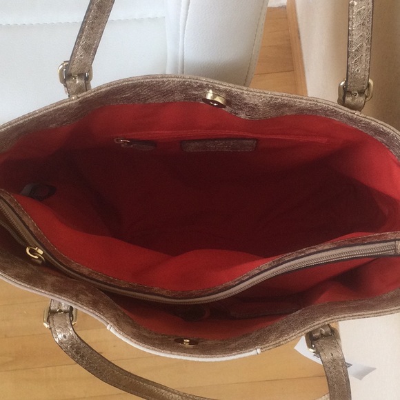 NWT Anne Klein Gold Tan Cream Tote with Orange lining - Picture 6 of 16